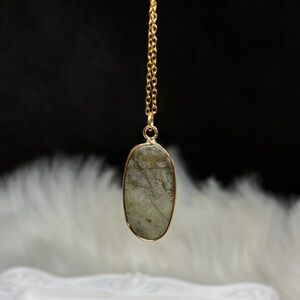 Genuine Labradite Pendent Necklace in Gold Tone Stainless Steel